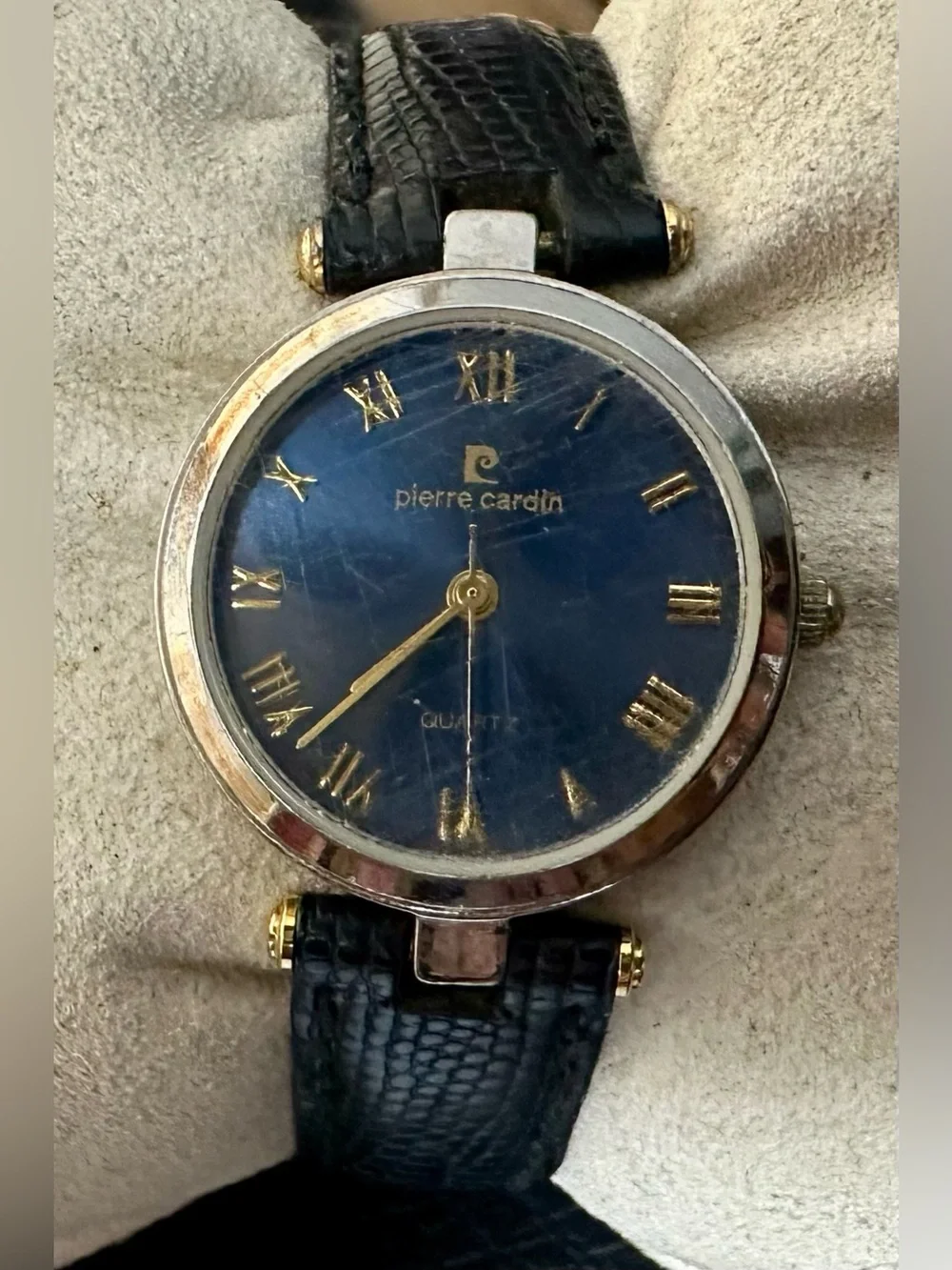 Pierre Cardin Blue Dial Gold-Tone Case Black Leather Strap Watch
